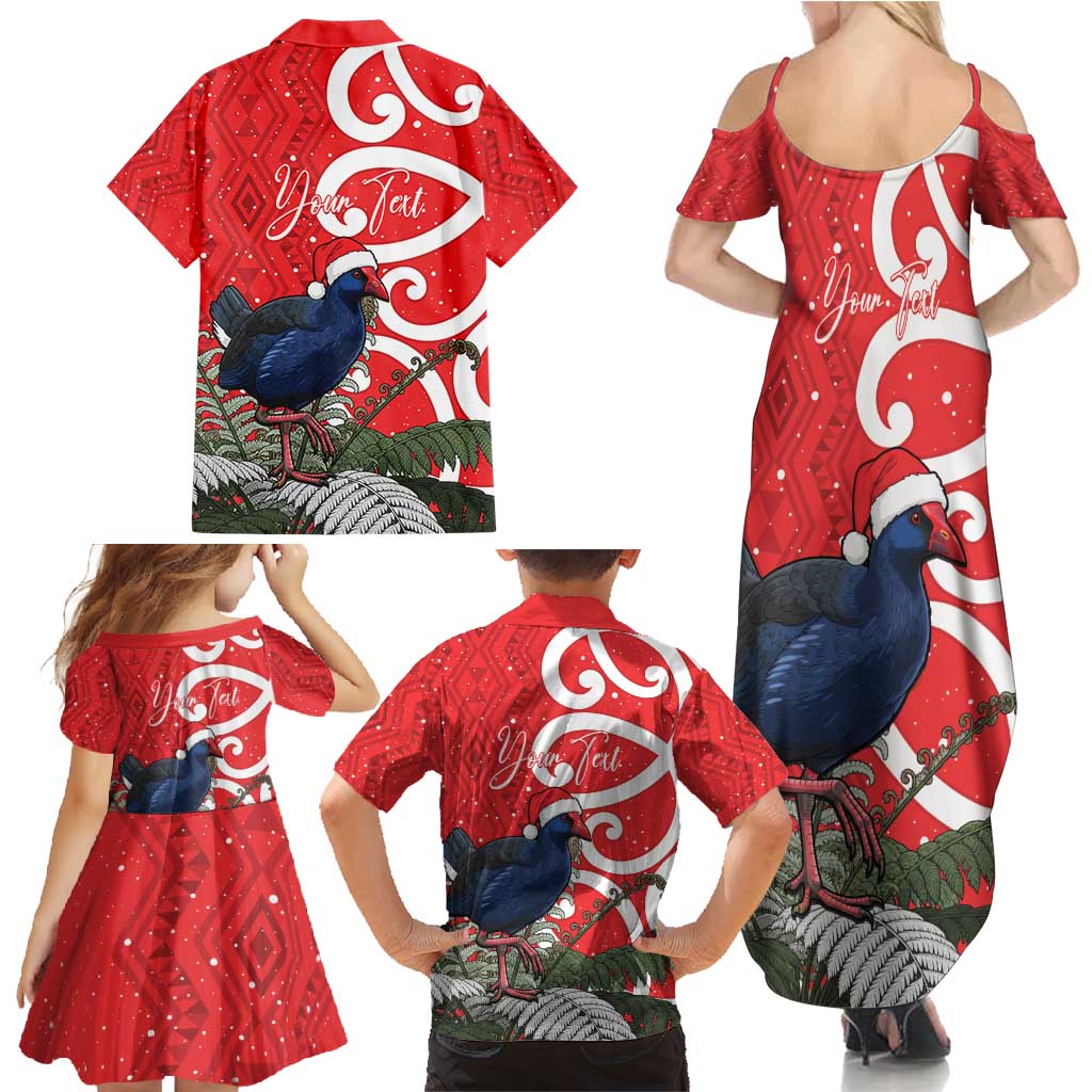 Personalized New Zealand Pukeko Christmas Family Matching Summer Maxi Dress and Hawaiian Shirt Meri Kirihimete Taniko Ponga Koru Red - Aussie Hoodie