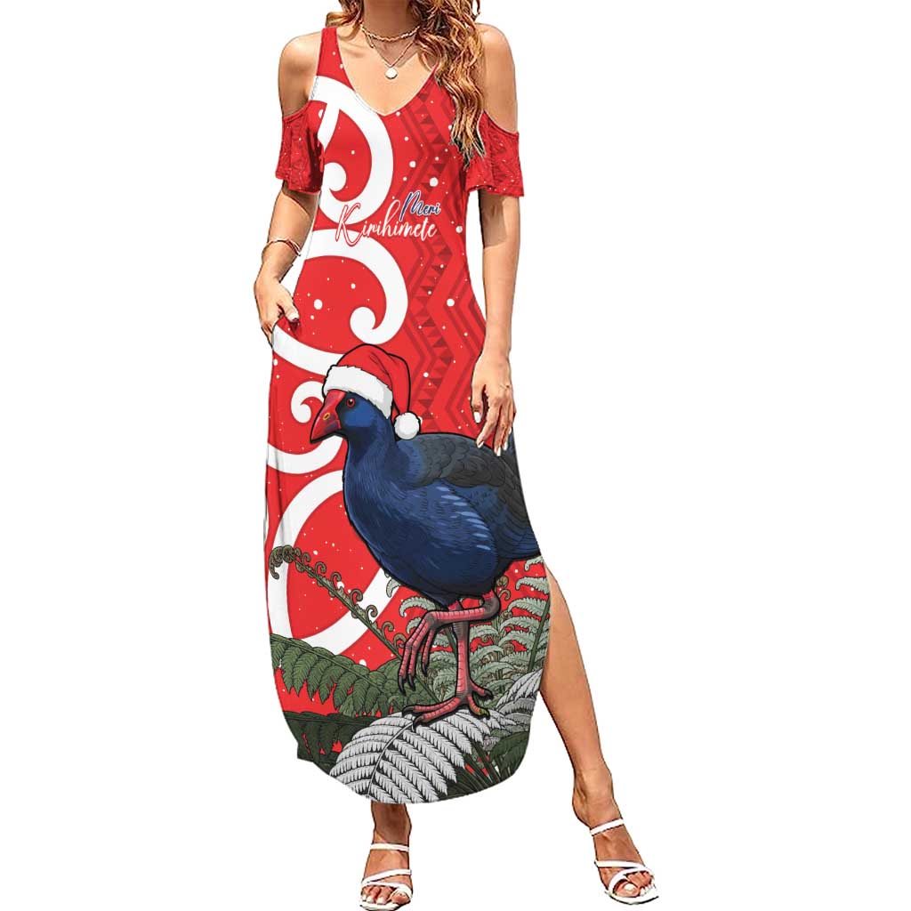 Personalized New Zealand Pukeko Christmas Family Matching Summer Maxi Dress and Hawaiian Shirt Meri Kirihimete Taniko Ponga Koru Red - Aussie Hoodie