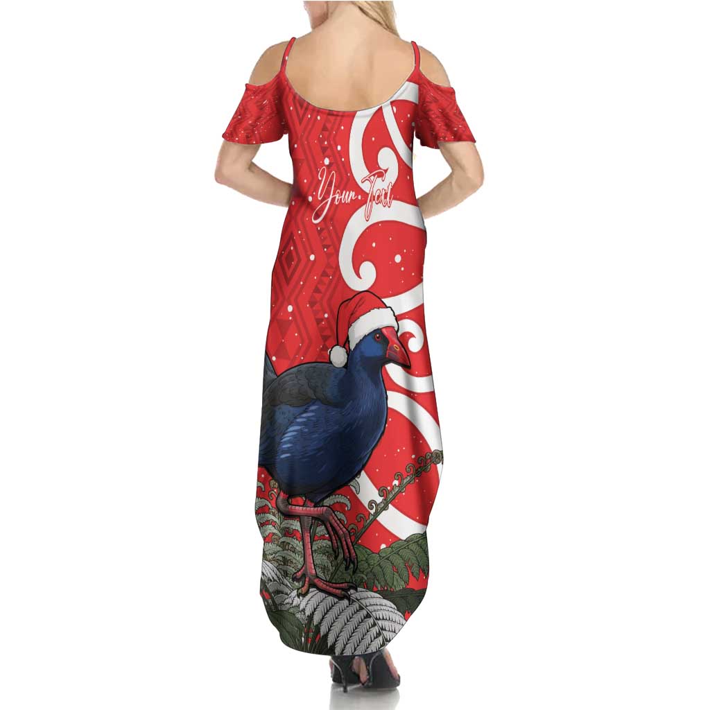 Personalized New Zealand Pukeko Christmas Family Matching Summer Maxi Dress and Hawaiian Shirt Meri Kirihimete Taniko Ponga Koru Red - Aussie Hoodie