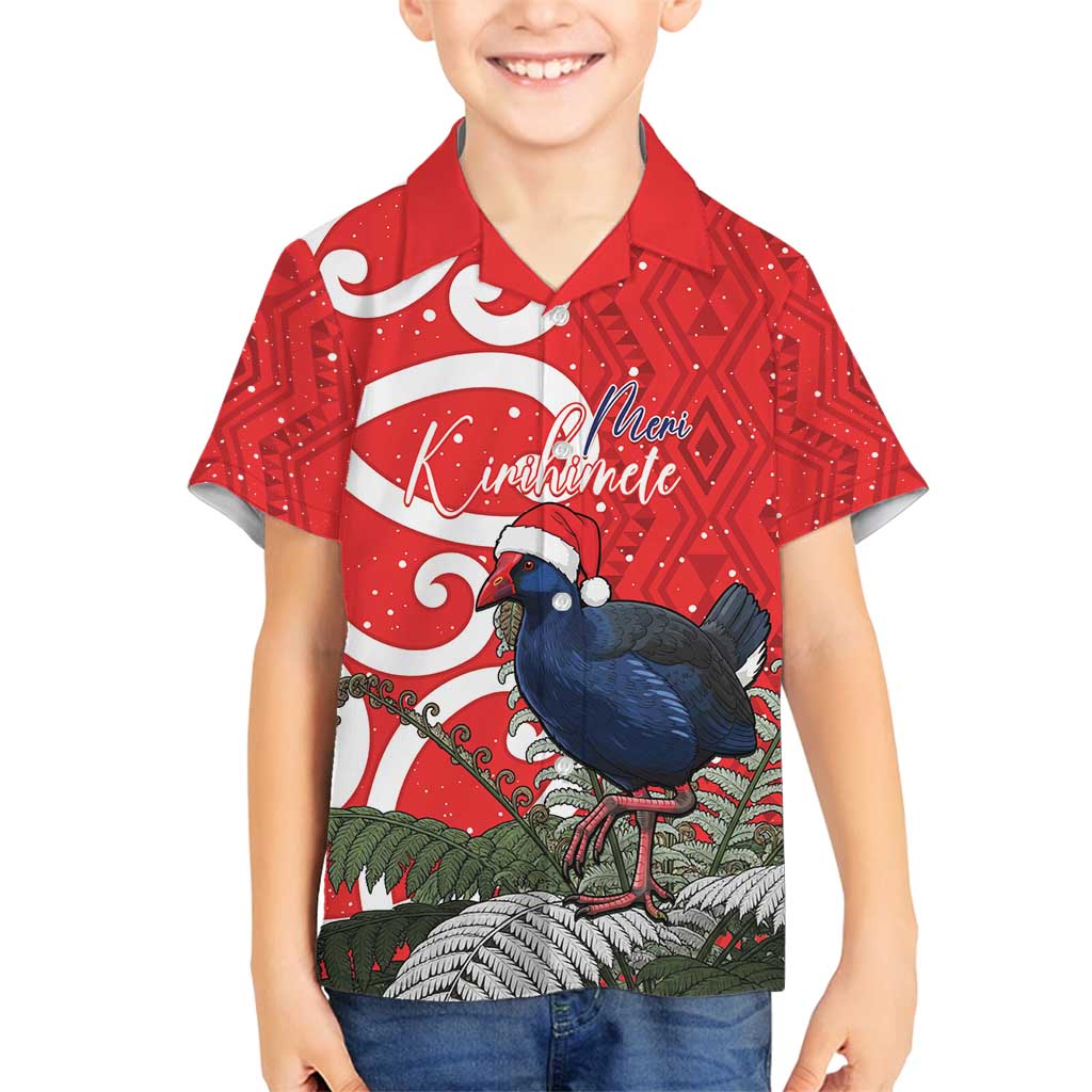 Personalized New Zealand Pukeko Christmas Family Matching Summer Maxi Dress and Hawaiian Shirt Meri Kirihimete Taniko Ponga Koru Red - Aussie Hoodie
