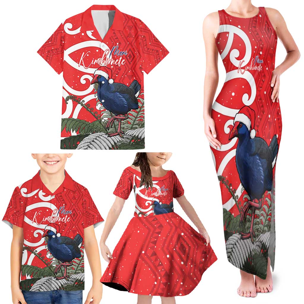 Personalized New Zealand Pukeko Christmas Family Matching Tank Maxi Dress and Hawaiian Shirt Meri Kirihimete Taniko Ponga Koru Red - Aussie Hoodie