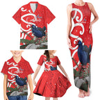 Personalized New Zealand Pukeko Christmas Family Matching Tank Maxi Dress and Hawaiian Shirt Meri Kirihimete Taniko Ponga Koru Red - Aussie Hoodie