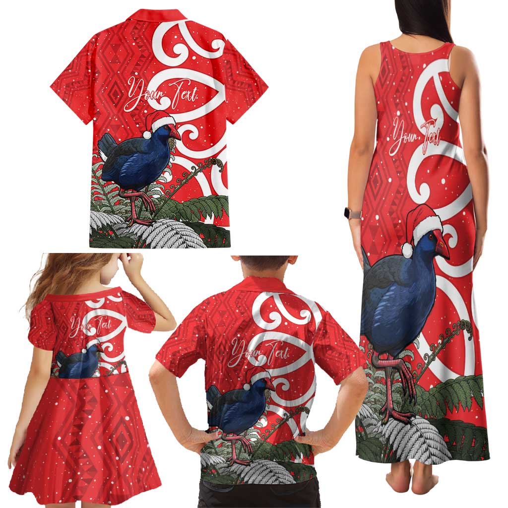 Personalized New Zealand Pukeko Christmas Family Matching Tank Maxi Dress and Hawaiian Shirt Meri Kirihimete Taniko Ponga Koru Red - Aussie Hoodie