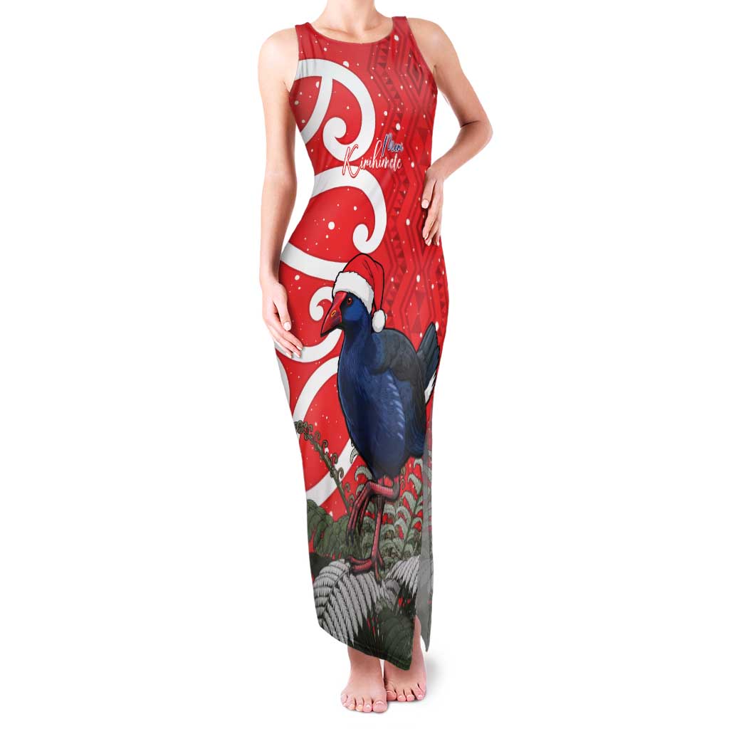 Personalized New Zealand Pukeko Christmas Family Matching Tank Maxi Dress and Hawaiian Shirt Meri Kirihimete Taniko Ponga Koru Red - Aussie Hoodie