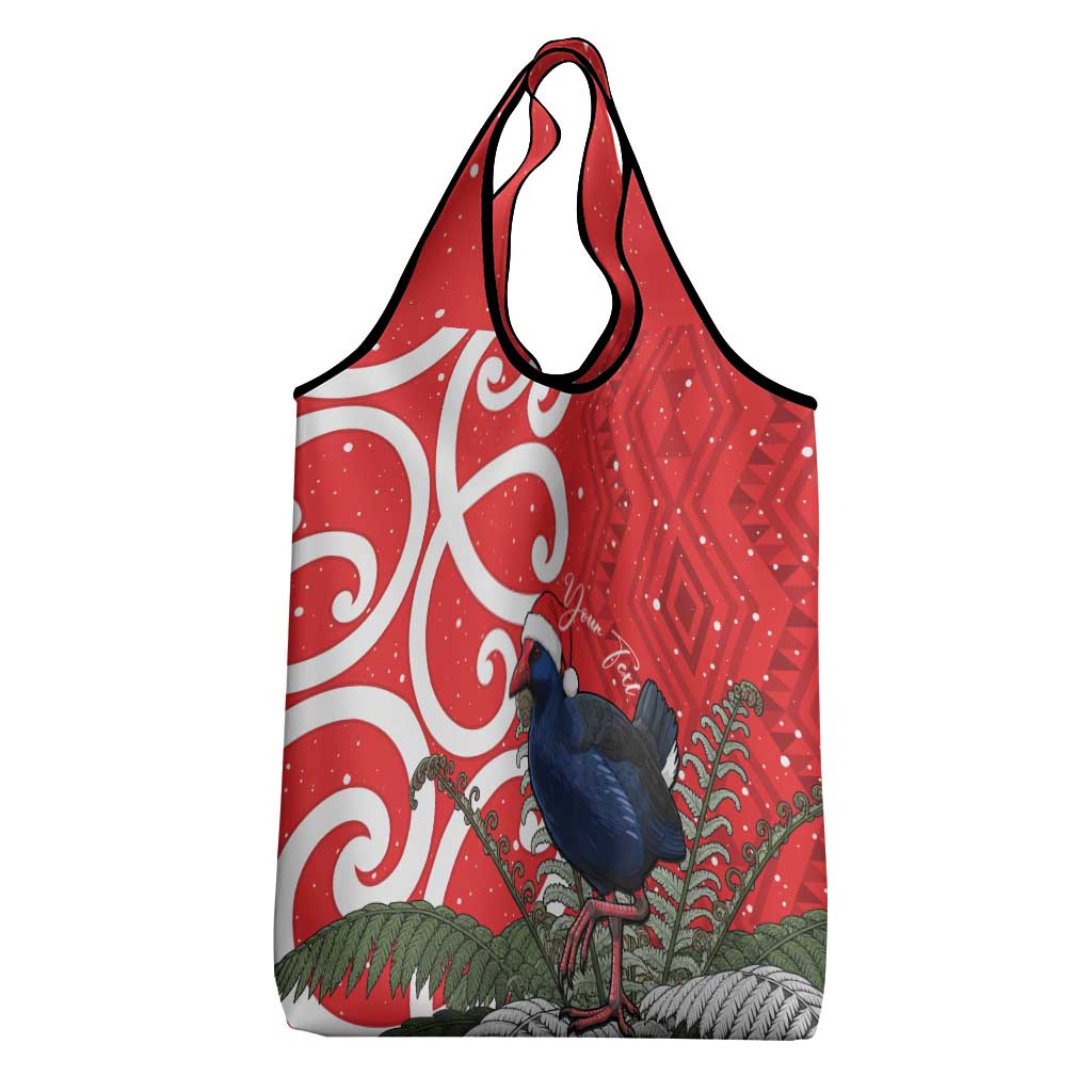 Personalized New Zealand Pukeko Christmas Grocery Bag Meri Kirihimete Taniko Ponga Koru Red - Aussie Hoodie