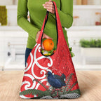Personalized New Zealand Pukeko Christmas Grocery Bag Meri Kirihimete Taniko Ponga Koru Red - Aussie Hoodie