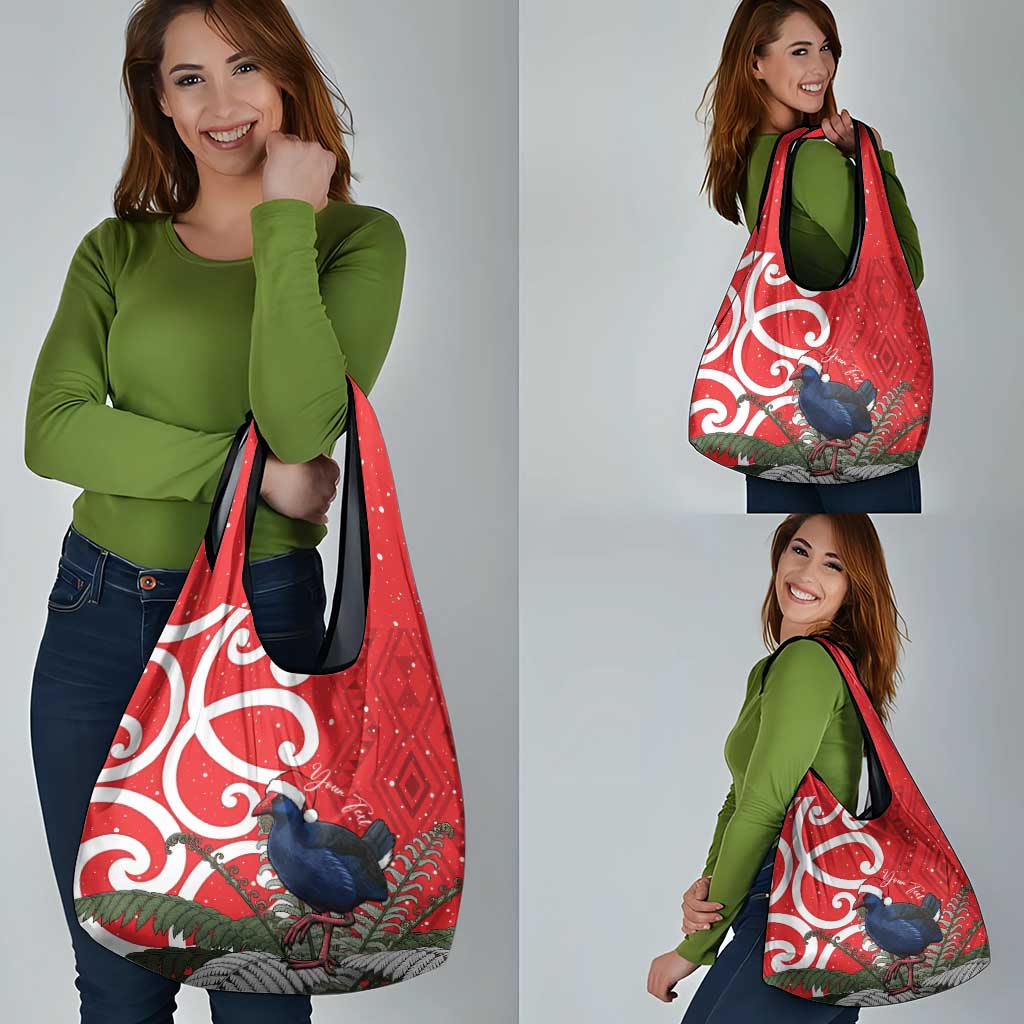 Personalized New Zealand Pukeko Christmas Grocery Bag Meri Kirihimete Taniko Ponga Koru Red - Aussie Hoodie