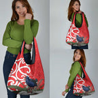 Personalized New Zealand Pukeko Christmas Grocery Bag Meri Kirihimete Taniko Ponga Koru Red - Aussie Hoodie