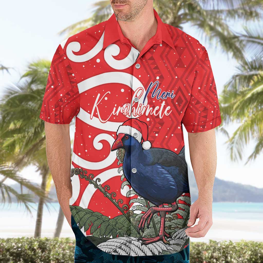 Personalized New Zealand Pukeko Christmas Hawaiian Shirt Meri Kirihimete Taniko Ponga Koru Red - Aussie Hoodie