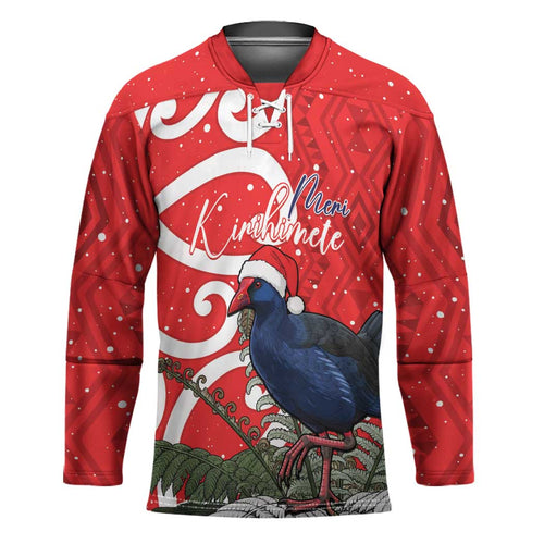 Personalized New Zealand Pukeko Christmas Hockey Jersey Meri Kirihimete Taniko Ponga Koru Red - Aussie Hoodie