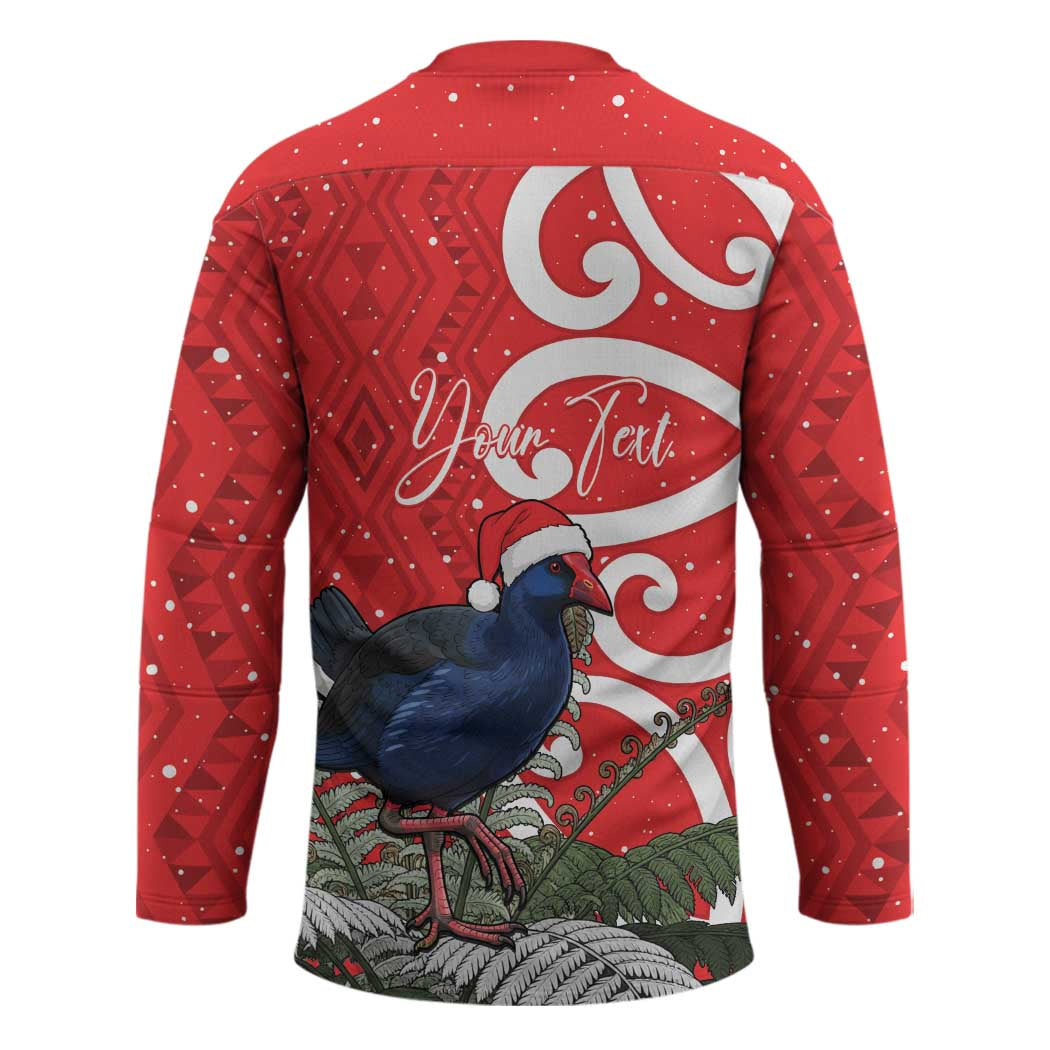 Personalized New Zealand Pukeko Christmas Hockey Jersey Meri Kirihimete Taniko Ponga Koru Red - Aussie Hoodie