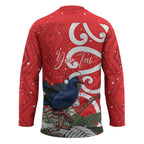 Personalized New Zealand Pukeko Christmas Hockey Jersey Meri Kirihimete Taniko Ponga Koru Red - Aussie Hoodie