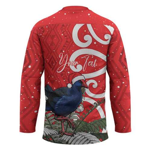 Personalized New Zealand Pukeko Christmas Hockey Jersey Meri Kirihimete Taniko Ponga Koru Red - Aussie Hoodie
