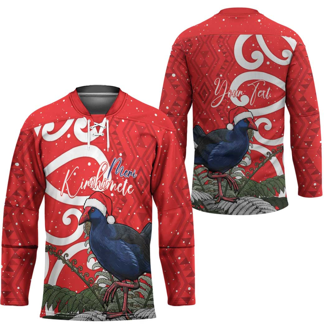 Personalized New Zealand Pukeko Christmas Hockey Jersey Meri Kirihimete Taniko Ponga Koru Red - Aussie Hoodie