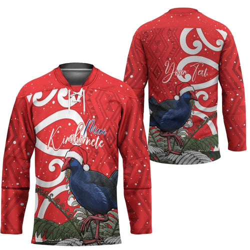 Personalized New Zealand Pukeko Christmas Hockey Jersey Meri Kirihimete Taniko Ponga Koru Red - Aussie Hoodie