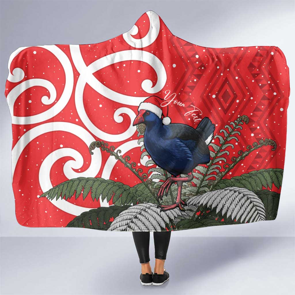 Personalized New Zealand Pukeko Christmas Hooded Blanket Meri Kirihimete Taniko Ponga Koru Red - Aussie Hoodie