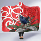 Personalized New Zealand Pukeko Christmas Hooded Blanket Meri Kirihimete Taniko Ponga Koru Red - Aussie Hoodie