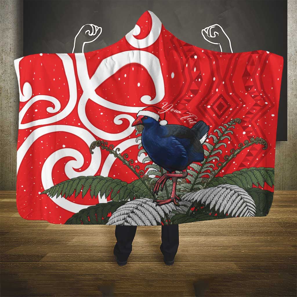 Personalized New Zealand Pukeko Christmas Hooded Blanket Meri Kirihimete Taniko Ponga Koru Red - Aussie Hoodie