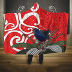 Personalized New Zealand Pukeko Christmas Hooded Blanket Meri Kirihimete Taniko Ponga Koru Red - Aussie Hoodie