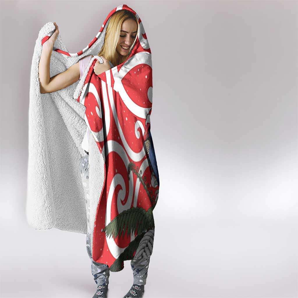 Personalized New Zealand Pukeko Christmas Hooded Blanket Meri Kirihimete Taniko Ponga Koru Red - Aussie Hoodie