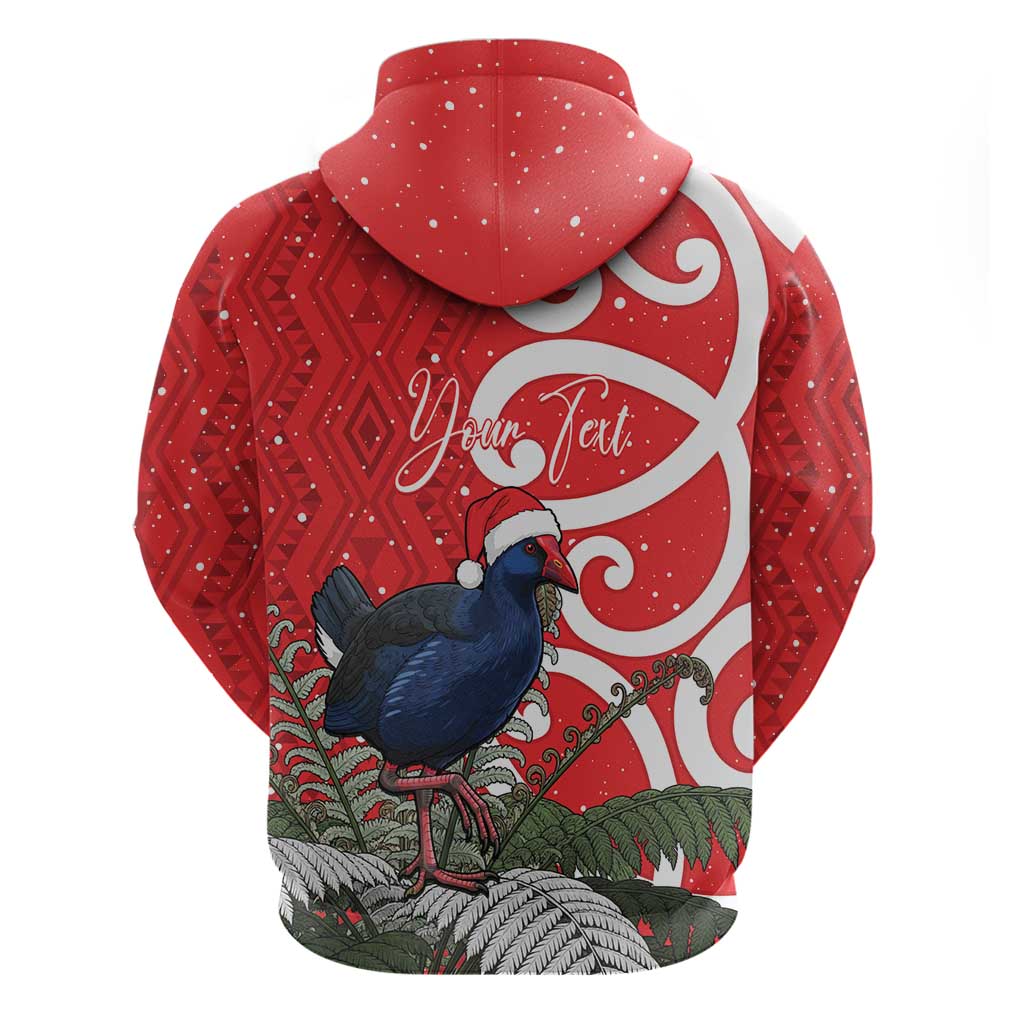 Personalized New Zealand Pukeko Christmas Hoodie Meri Kirihimete Taniko Ponga Koru Red - Aussie Hoodie