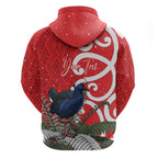 Personalized New Zealand Pukeko Christmas Hoodie Meri Kirihimete Taniko Ponga Koru Red - Aussie Hoodie
