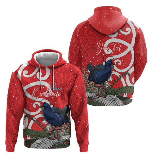 Personalized New Zealand Pukeko Christmas Hoodie Meri Kirihimete Taniko Ponga Koru Red - Aussie Hoodie