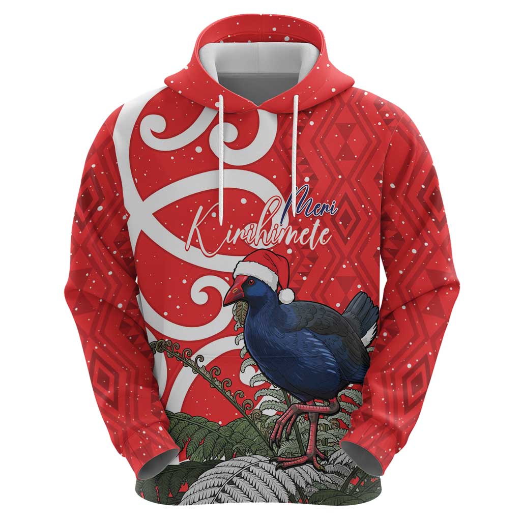 Personalized New Zealand Pukeko Christmas Hoodie Meri Kirihimete Taniko Ponga Koru Red - Aussie Hoodie