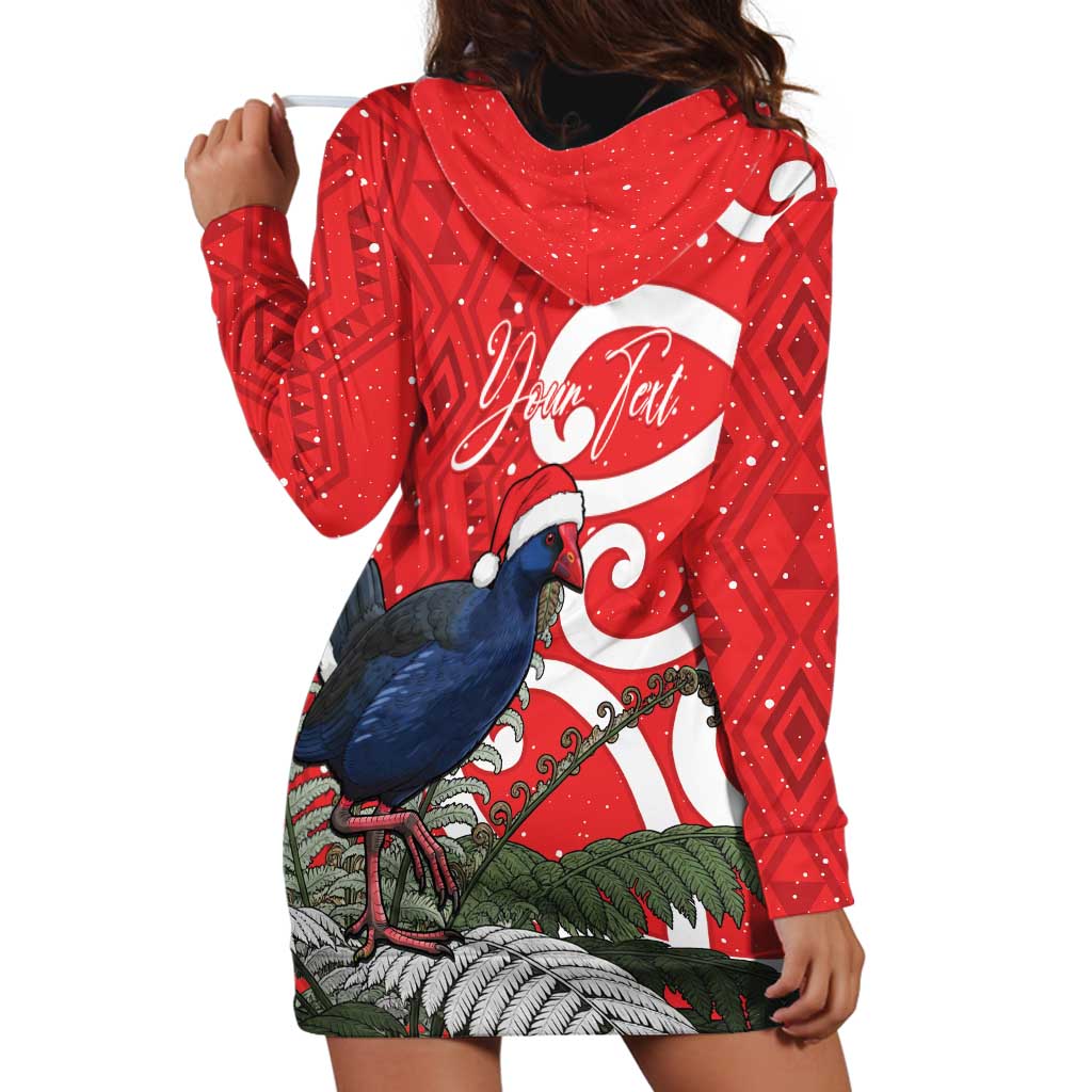 Personalized New Zealand Pukeko Christmas Hoodie Dress Meri Kirihimete Taniko Ponga Koru Red - Aussie Hoodie