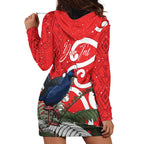 Personalized New Zealand Pukeko Christmas Hoodie Dress Meri Kirihimete Taniko Ponga Koru Red - Aussie Hoodie