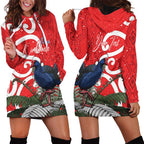 Personalized New Zealand Pukeko Christmas Hoodie Dress Meri Kirihimete Taniko Ponga Koru Red - Aussie Hoodie