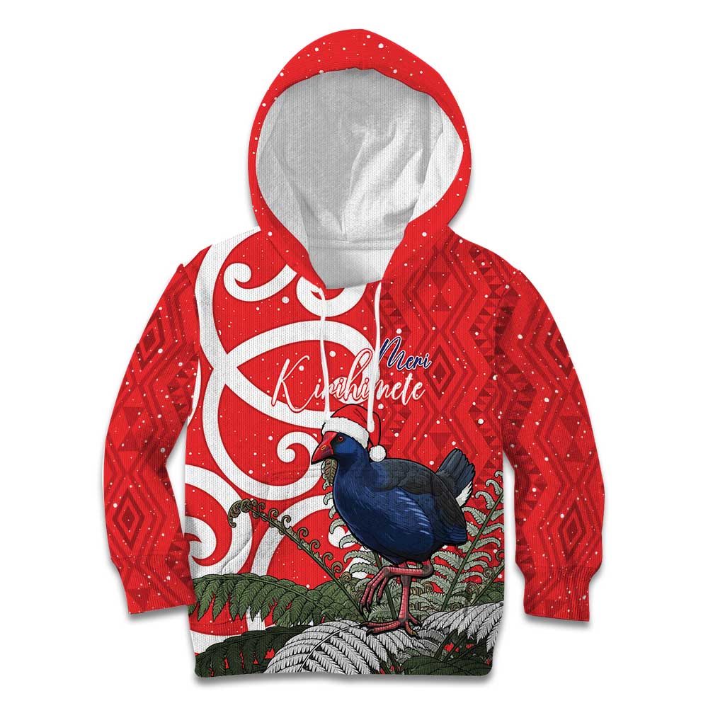 Personalized New Zealand Pukeko Christmas Kid Hoodie Meri Kirihimete Taniko Ponga Koru Red - Aussie Hoodie