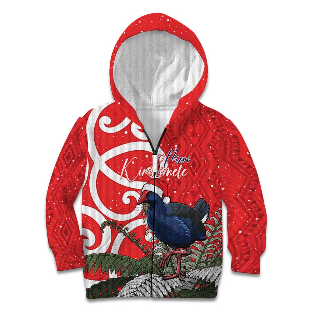Personalized New Zealand Pukeko Christmas Kid Hoodie Meri Kirihimete Taniko Ponga Koru Red - Aussie Hoodie