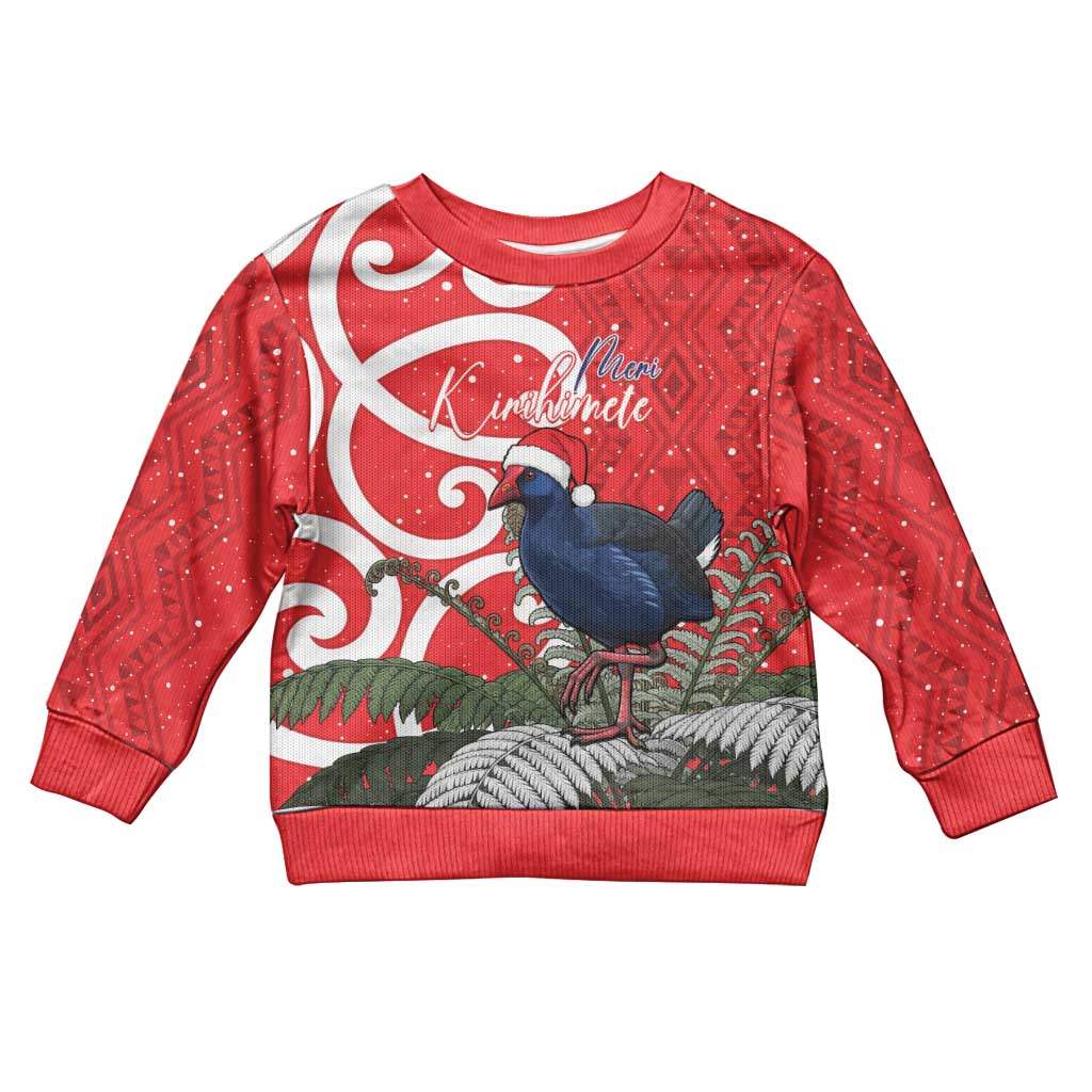 Personalized New Zealand Pukeko Christmas Kid Ugly Christmas Sweater Meri Kirihimete Taniko Ponga Koru Red - Aussie Hoodie