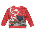 Personalized New Zealand Pukeko Christmas Kid Ugly Christmas Sweater Meri Kirihimete Taniko Ponga Koru Red - Aussie Hoodie