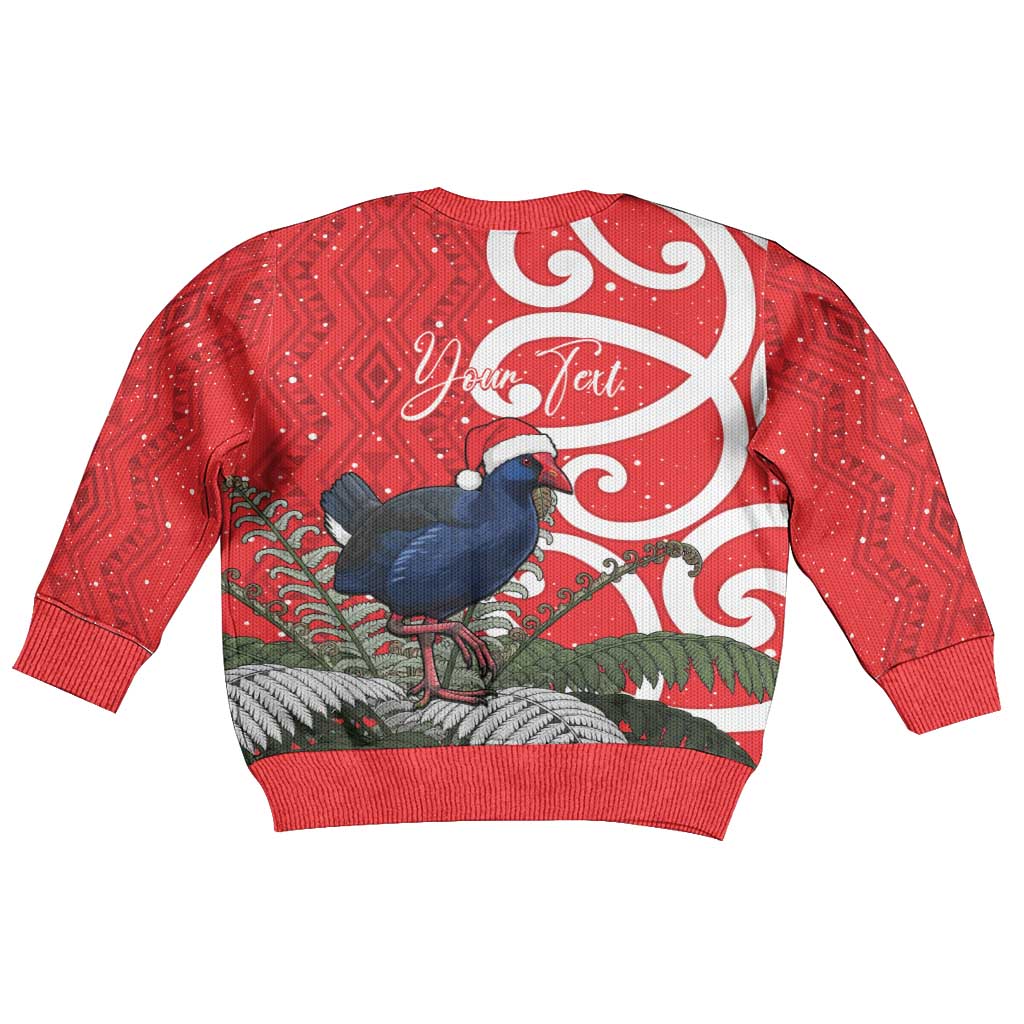 Personalized New Zealand Pukeko Christmas Kid Ugly Christmas Sweater Meri Kirihimete Taniko Ponga Koru Red - Aussie Hoodie