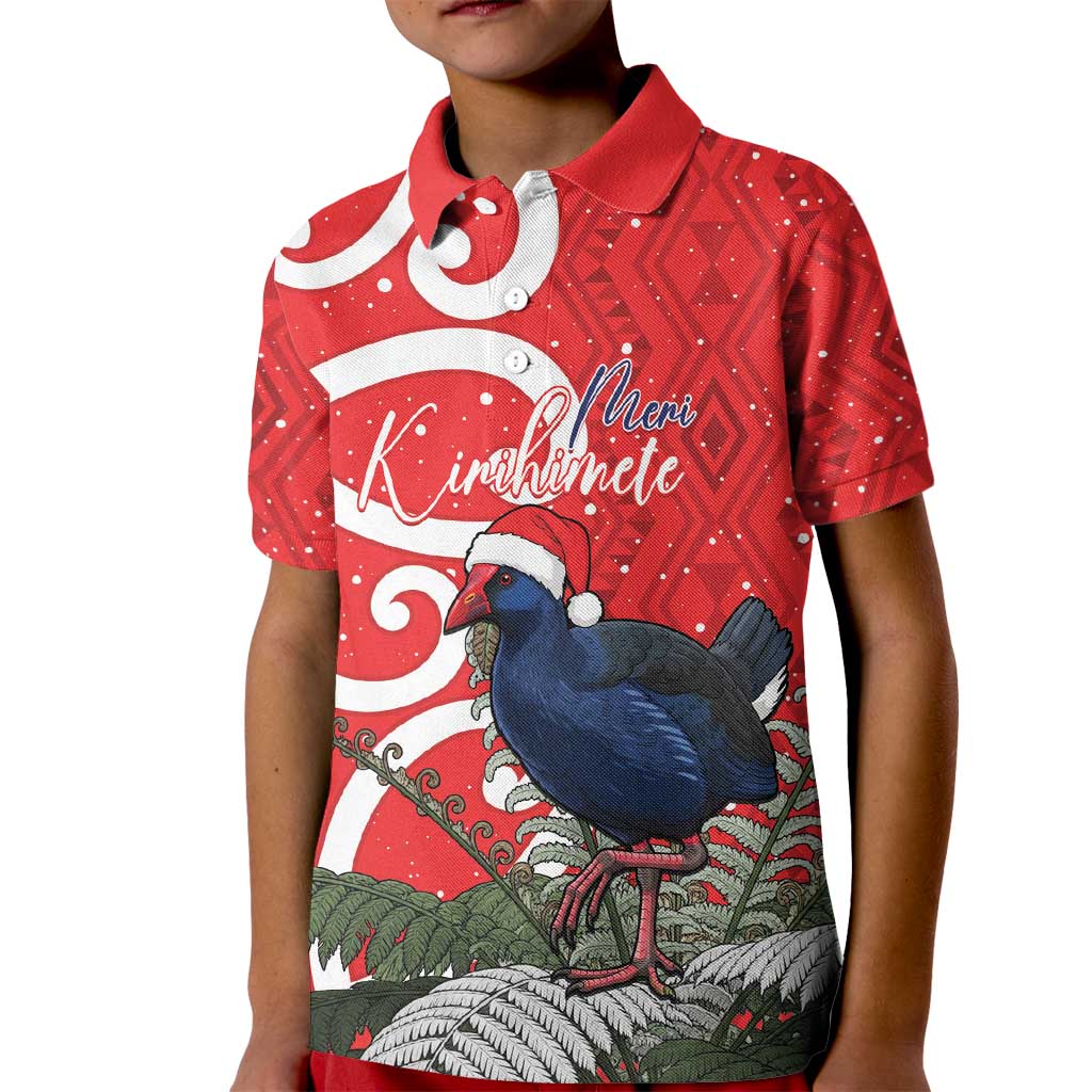 Personalized New Zealand Pukeko Christmas Kid Polo Shirt Meri Kirihimete Taniko Ponga Koru Red - Aussie Hoodie