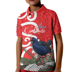 Personalized New Zealand Pukeko Christmas Kid Polo Shirt Meri Kirihimete Taniko Ponga Koru Red - Aussie Hoodie