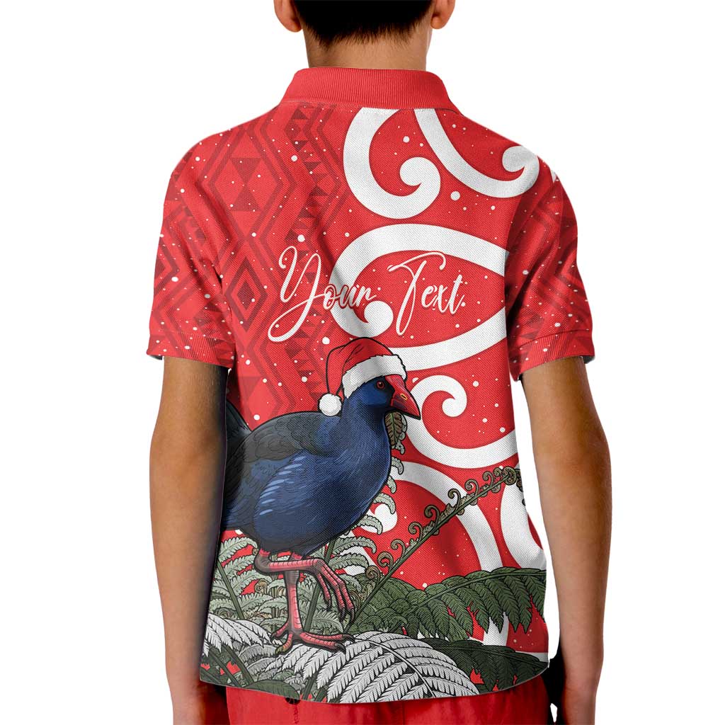 Personalized New Zealand Pukeko Christmas Kid Polo Shirt Meri Kirihimete Taniko Ponga Koru Red - Aussie Hoodie