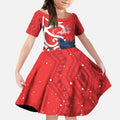 Personalized New Zealand Pukeko Christmas Kid Short Sleeve Dress Meri Kirihimete Taniko Ponga Koru Red - Aussie Hoodie