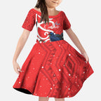 Personalized New Zealand Pukeko Christmas Kid Short Sleeve Dress Meri Kirihimete Taniko Ponga Koru Red - Aussie Hoodie