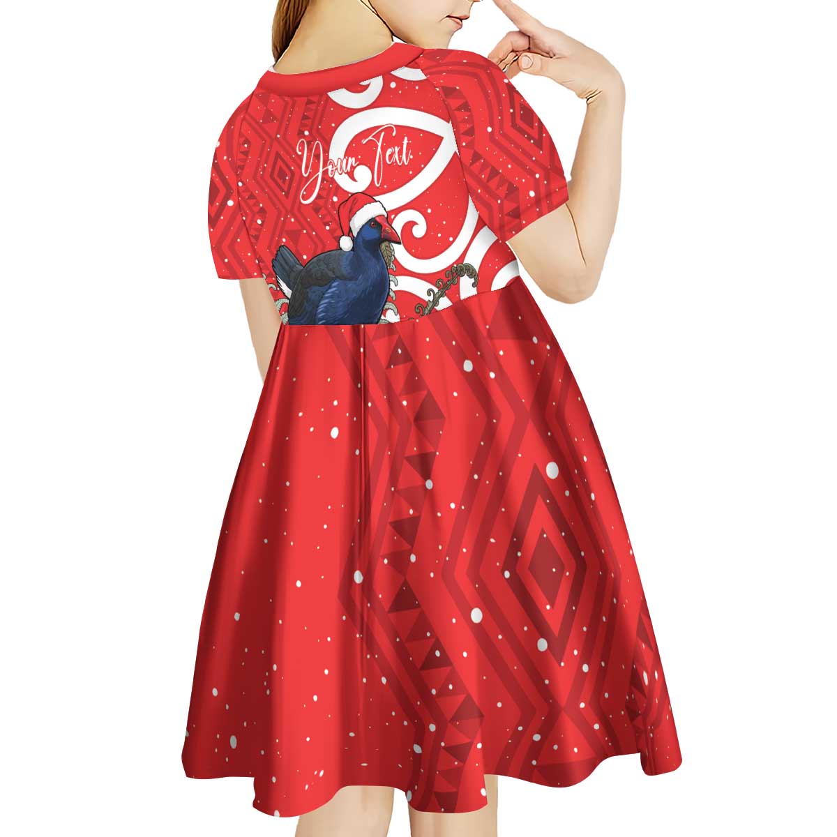 Personalized New Zealand Pukeko Christmas Kid Short Sleeve Dress Meri Kirihimete Taniko Ponga Koru Red - Aussie Hoodie