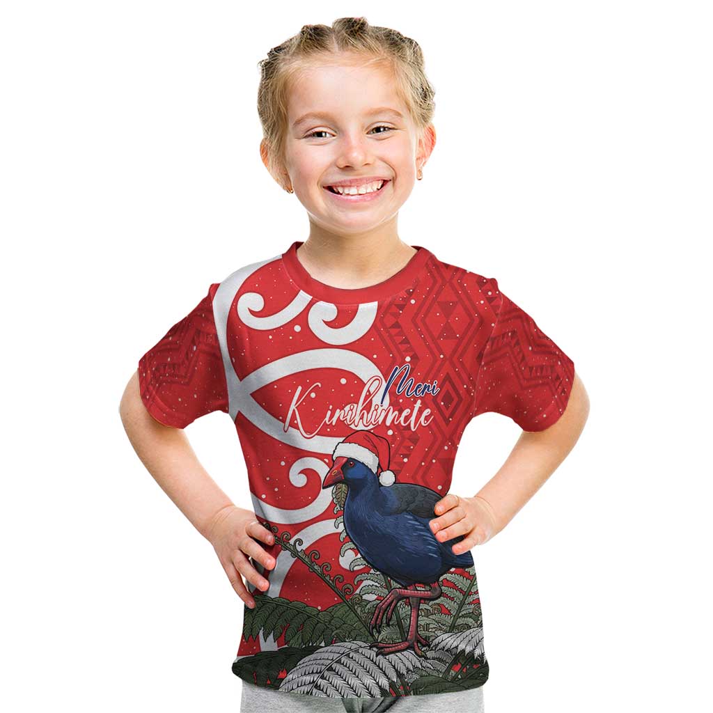 Personalized New Zealand Pukeko Christmas Kid T Shirt Meri Kirihimete Taniko Ponga Koru Red - Aussie Hoodie