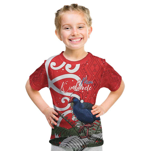 Personalized New Zealand Pukeko Christmas Kid T Shirt Meri Kirihimete Taniko Ponga Koru Red - Aussie Hoodie