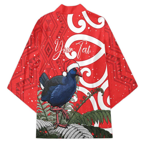 Personalized New Zealand Pukeko Christmas Kimono Meri Kirihimete Taniko Ponga Koru Red - Aussie Hoodie