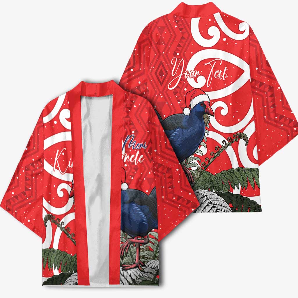 Personalized New Zealand Pukeko Christmas Kimono Meri Kirihimete Taniko Ponga Koru Red - Aussie Hoodie