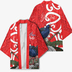 Personalized New Zealand Pukeko Christmas Kimono Meri Kirihimete Taniko Ponga Koru Red - Aussie Hoodie