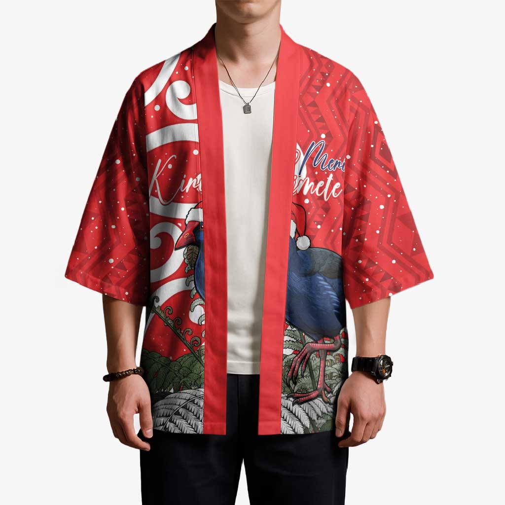 Personalized New Zealand Pukeko Christmas Kimono Meri Kirihimete Taniko Ponga Koru Red - Aussie Hoodie