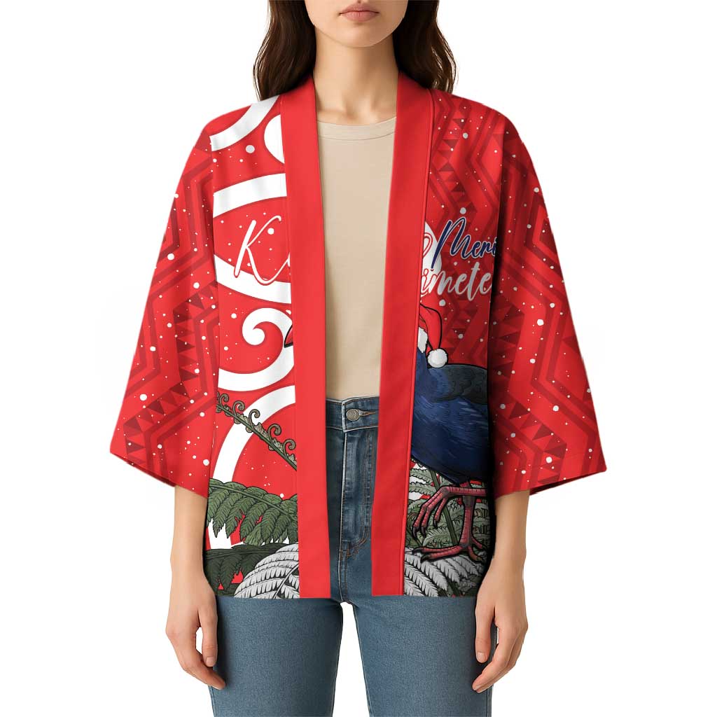 Personalized New Zealand Pukeko Christmas Kimono Meri Kirihimete Taniko Ponga Koru Red - Aussie Hoodie