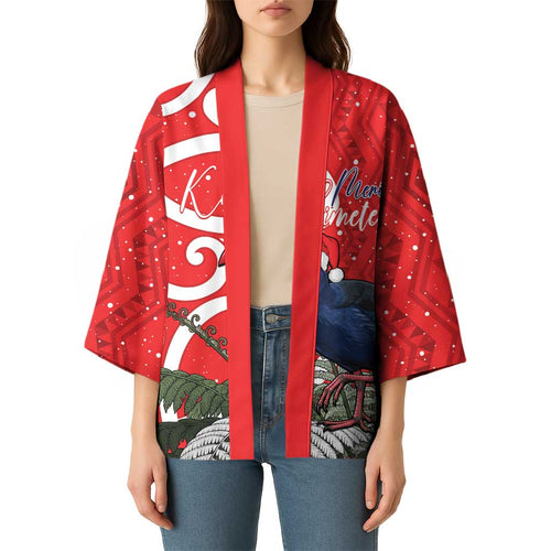 Personalized New Zealand Pukeko Christmas Kimono Meri Kirihimete Taniko Ponga Koru Red - Aussie Hoodie